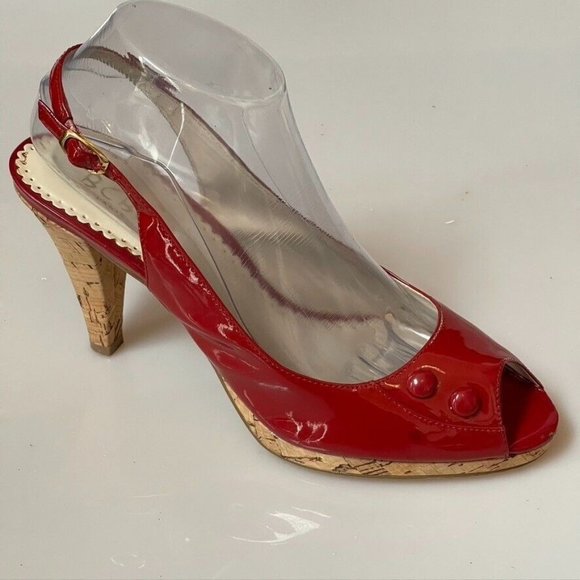 BCBG Paris Shoes Heels HALONA Patent Peep-Toe Slingback Red Women's Size 9B - Picture 12 of 12